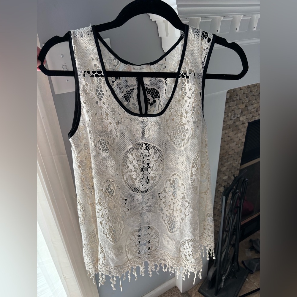 Altar'd State Lace Tank Top - Cream and Black